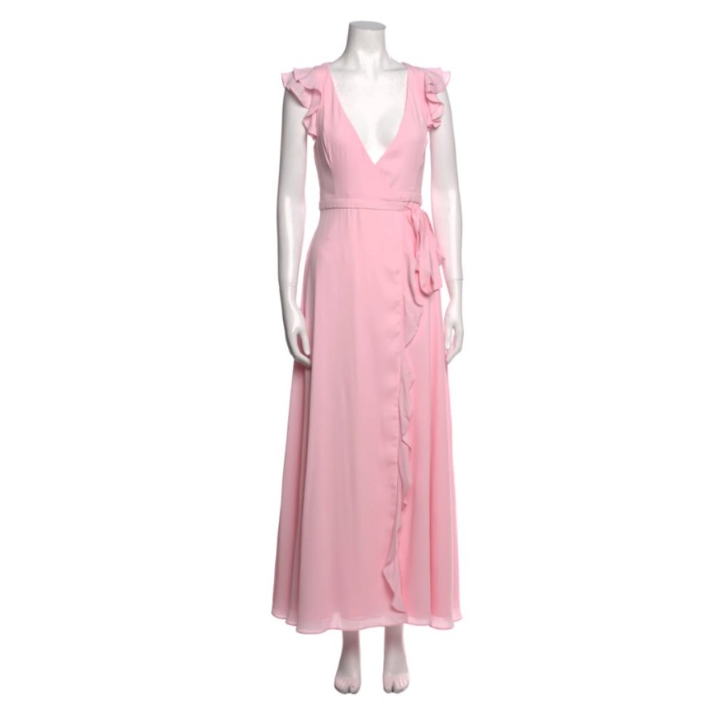 Fame and Partners The Kira ruffle wrap pink V neck long dress US0